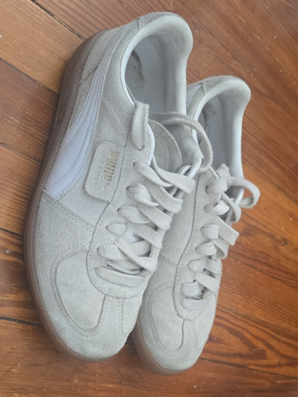 Puma Suede Low-Top Sneakers in Light Gray and White